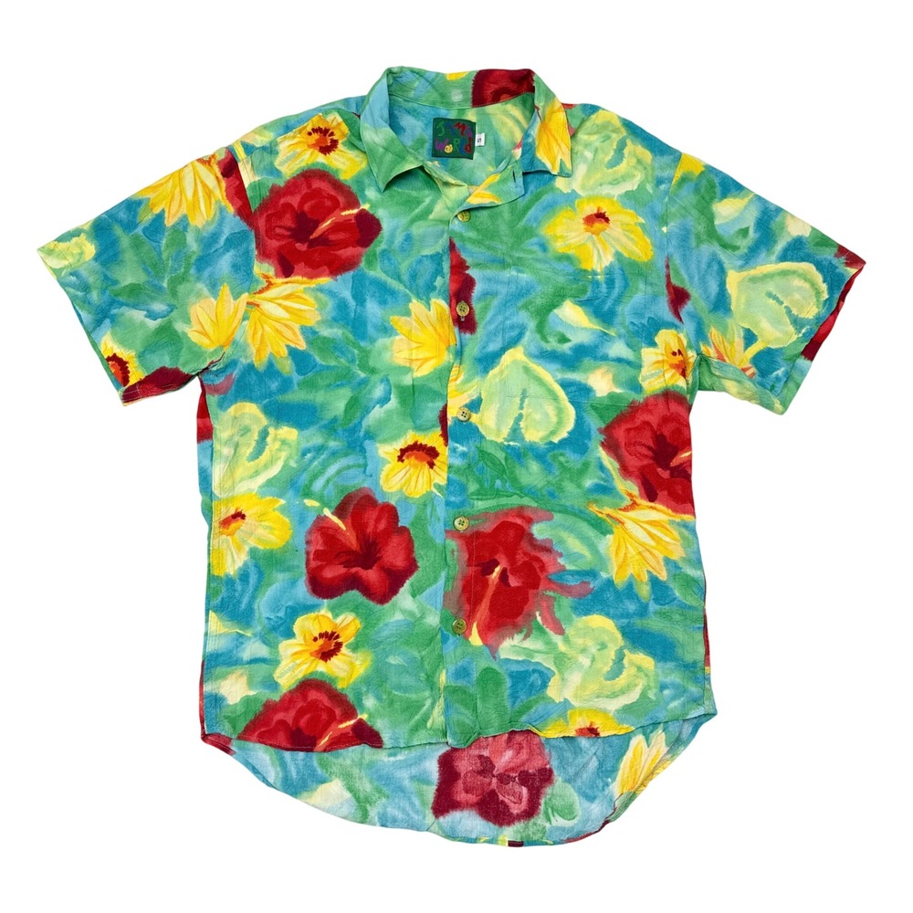 Jams World Hawaiian Camp Shirt Size Small Floral Watercolor Tropical Resort